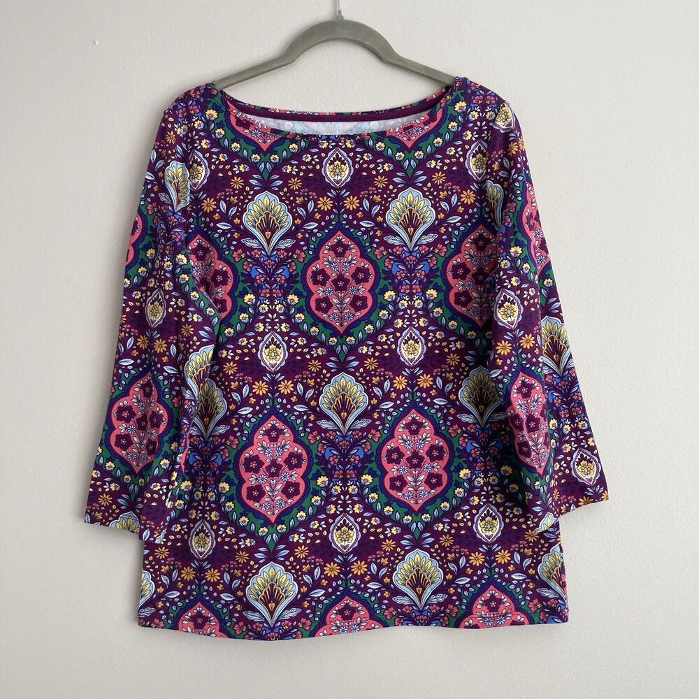 Talbots The Tee Womens Top Size Medium Purple Medallion Multi Color Cotton